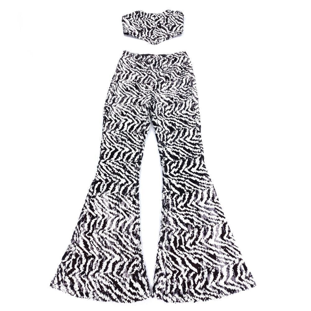 NWT Nasty Gal Sequin Animal Kick Flare Pants Corset Crop Top Set 90s Y2k Glam 6